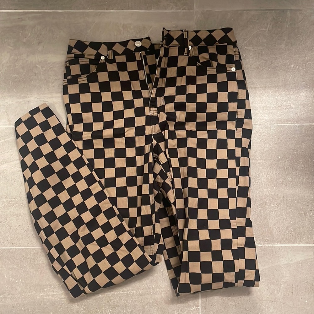Black/Tan Checkered Jeans